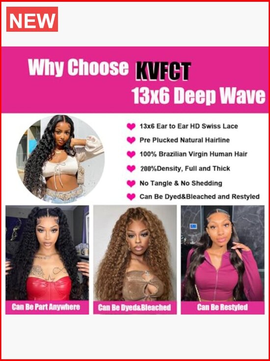30 Inch Deep Wave Lace Front Wig Human Hair 13x6 HD Transparent 200% Density main image 4